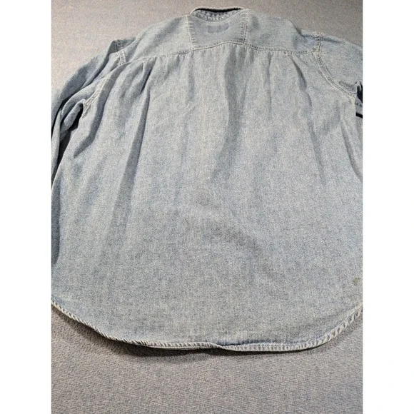 Wrangler Hero Mens Light Wash Denim Button Down Shirt Large Blue Cotton Long Slv - Picture 8 of 12